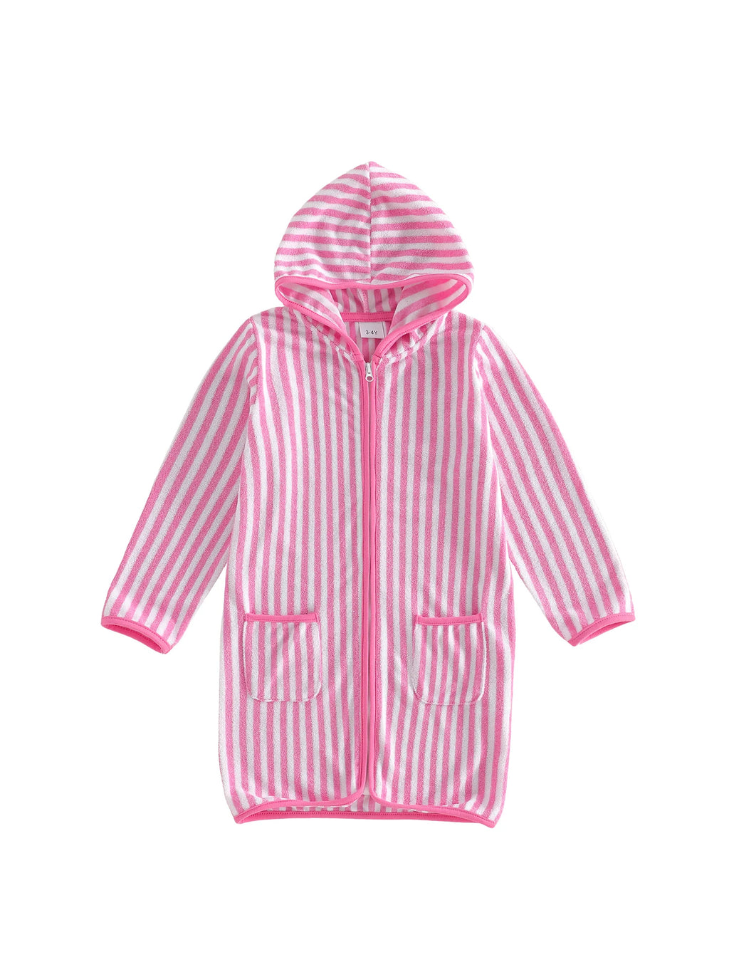 Children s Hooded Bath Towel with Long Sleeves and Front Zipper Striped Surf Poncho for Swimming and Outerwear