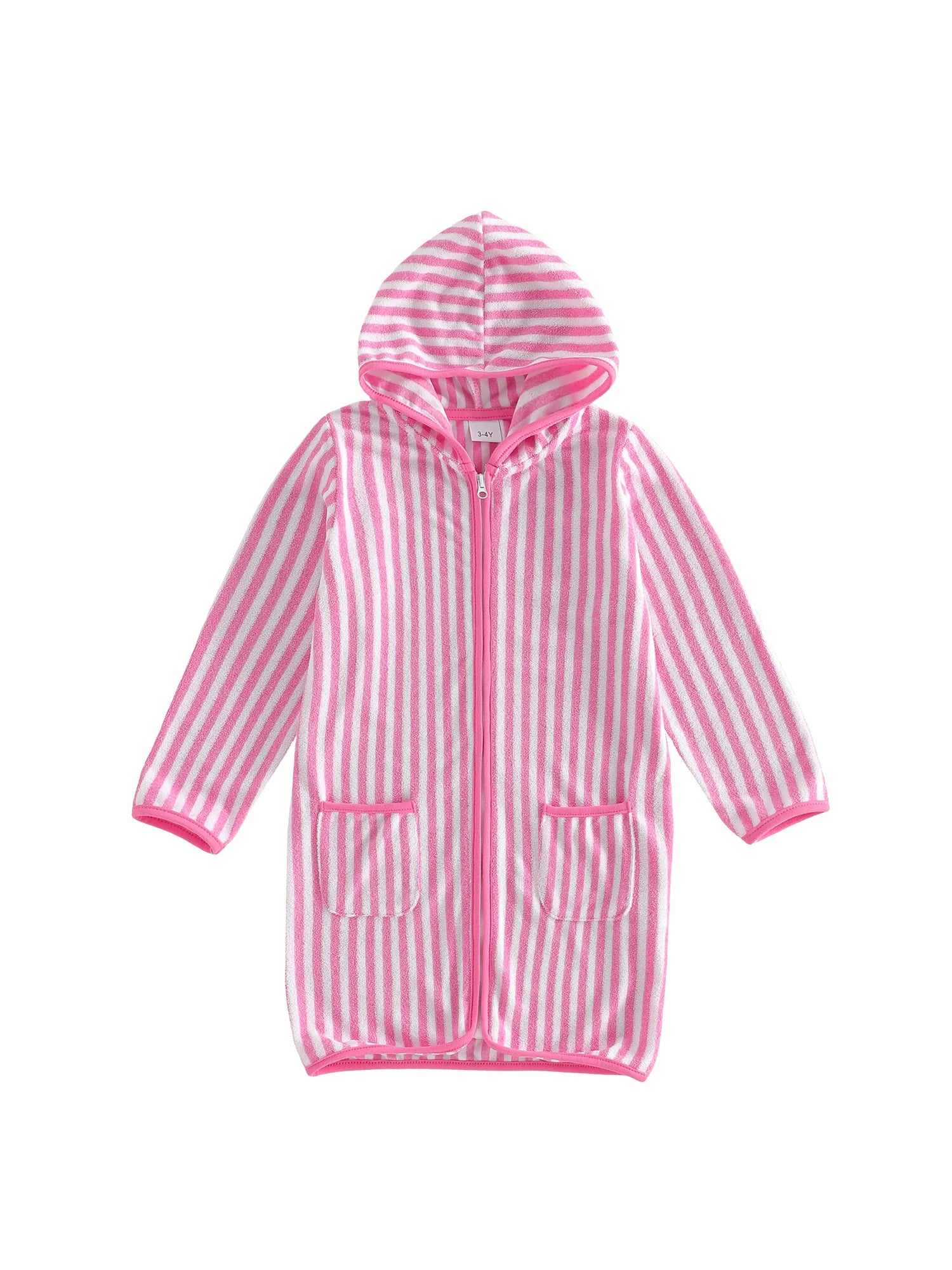 Children s Hooded Bath Towel with Long Sleeves and Front Zipper Striped Surf Poncho for Swimming and Outerwear