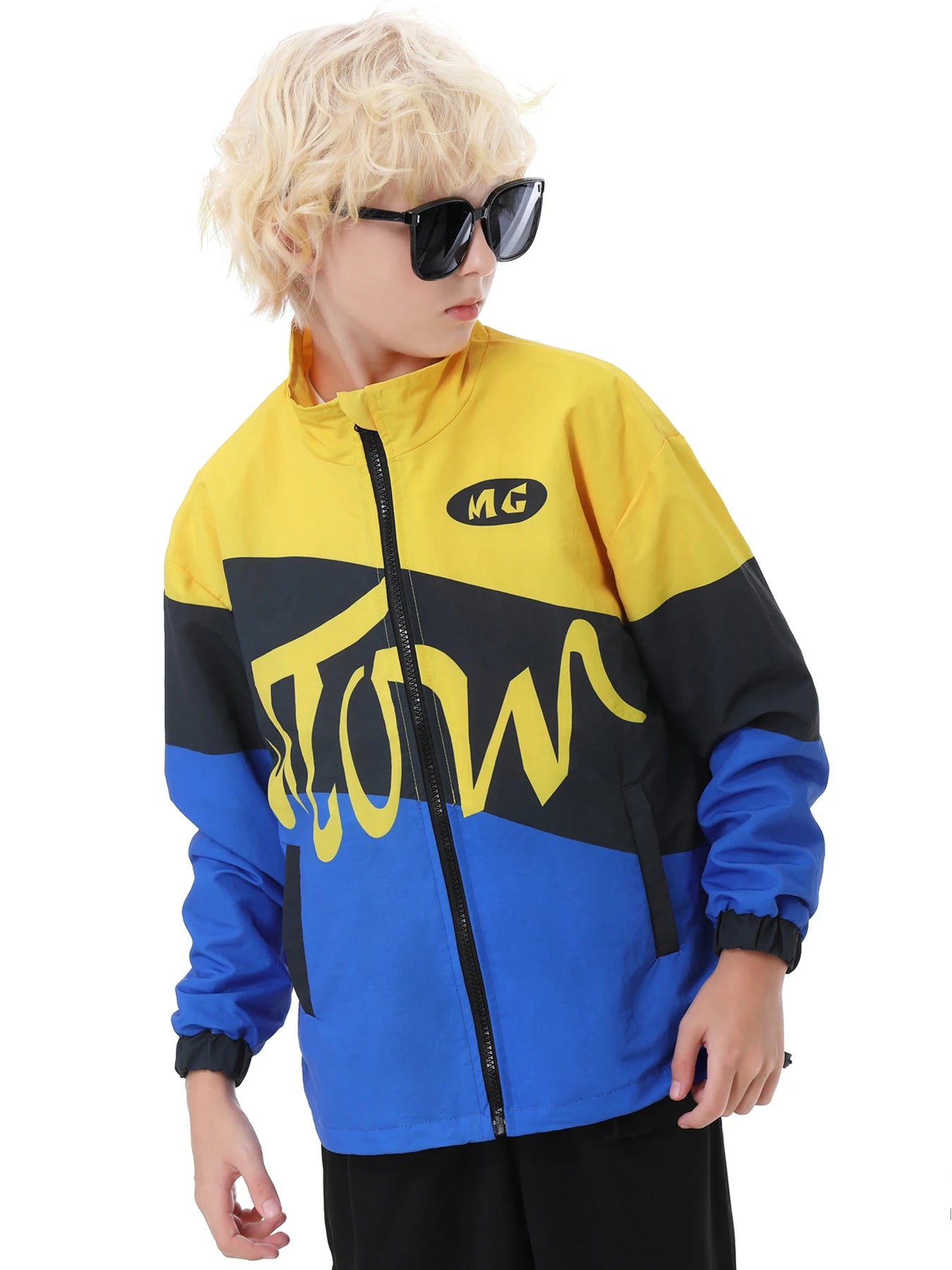 Children's hip hop suit set black yellow hooded children's street dance suit campus sports suit runway set for boys girls