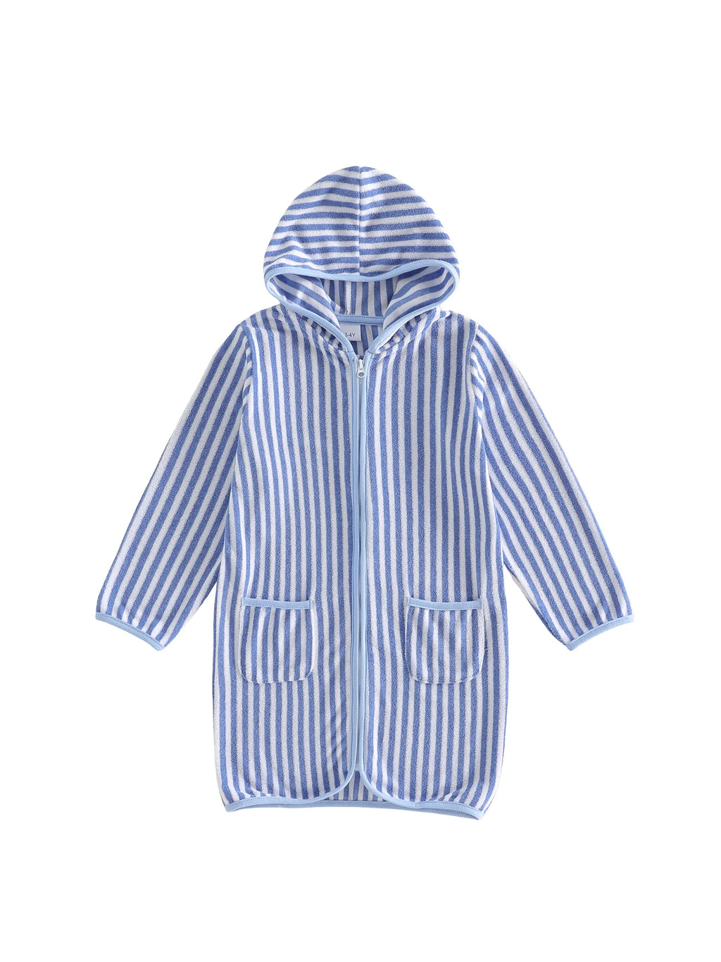 Children s Hooded Bath Towel with Long Sleeves and Front Zipper Striped Surf Poncho for Swimming and Outerwear