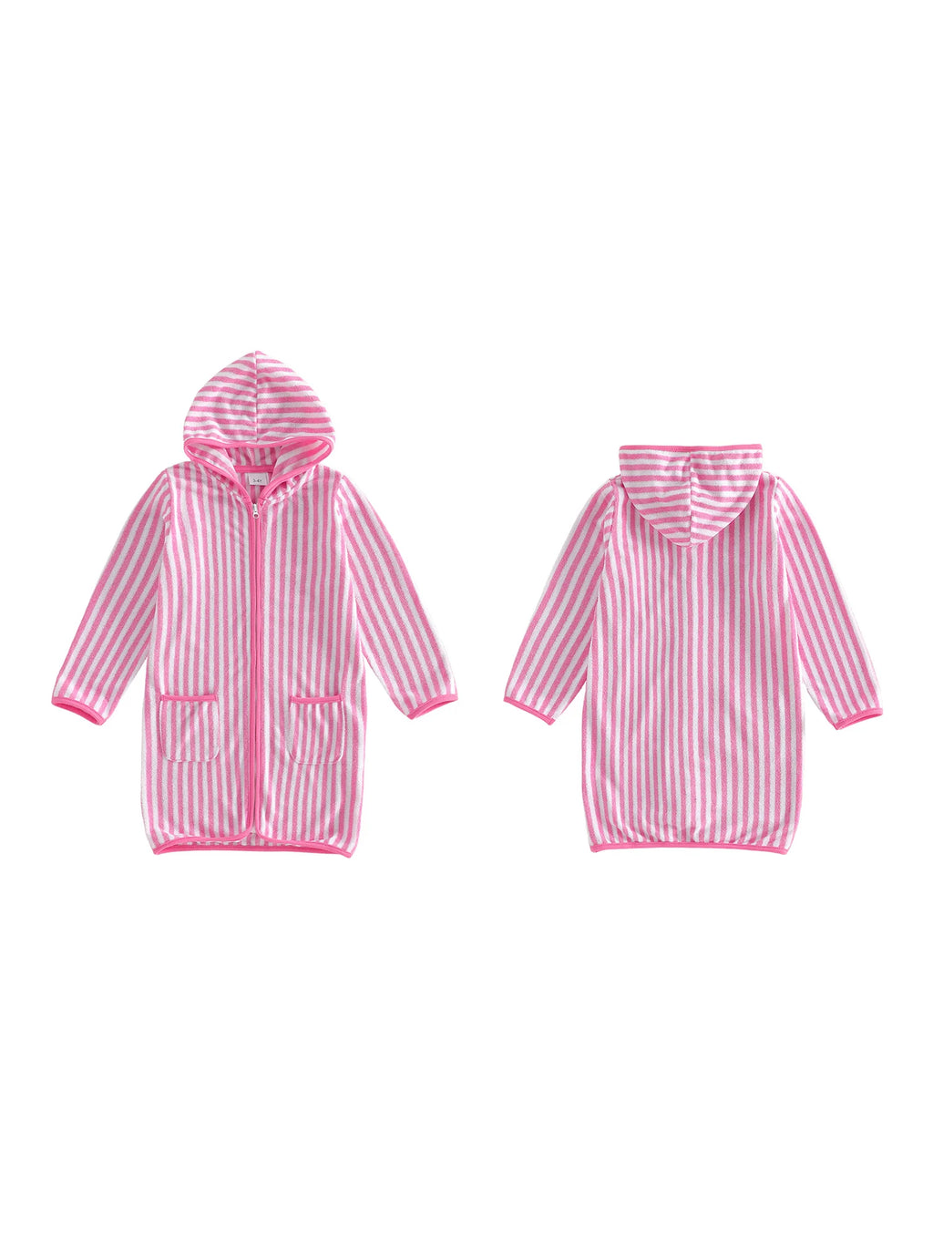 Children s Hooded Bath Towel with Long Sleeves and Front Zipper Striped Surf Poncho for Swimming and Outerwear