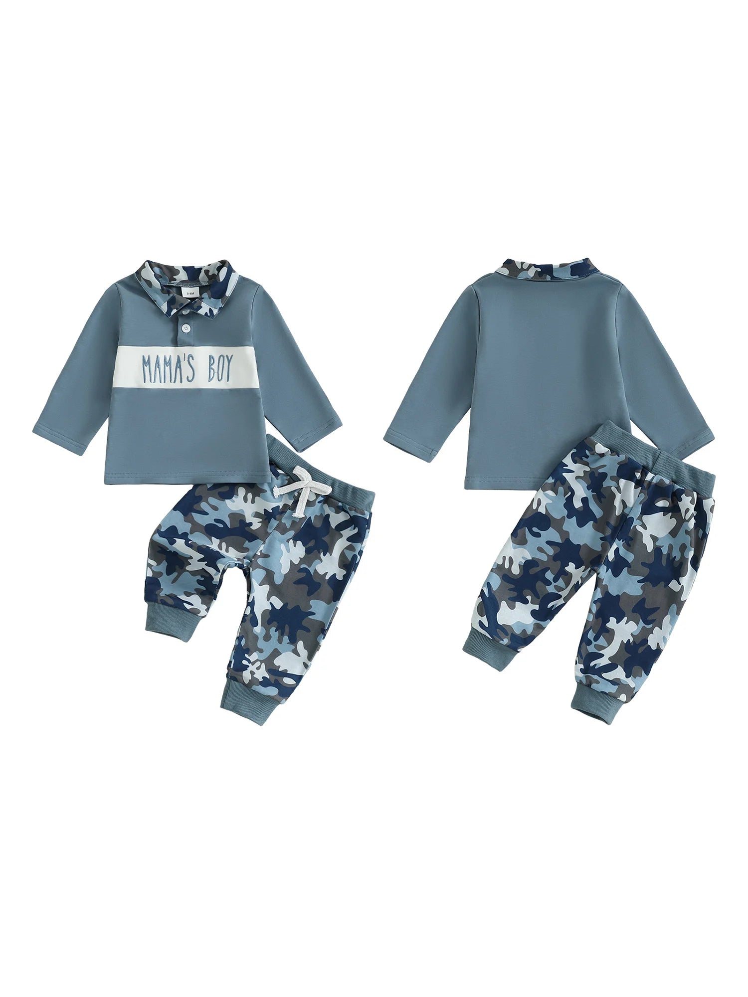Boys Winter 2Pcs Outfits Long Sleeve Lapel Logo Print Tops Solid Color Pants Sets Warm Clothing Sets for Kids