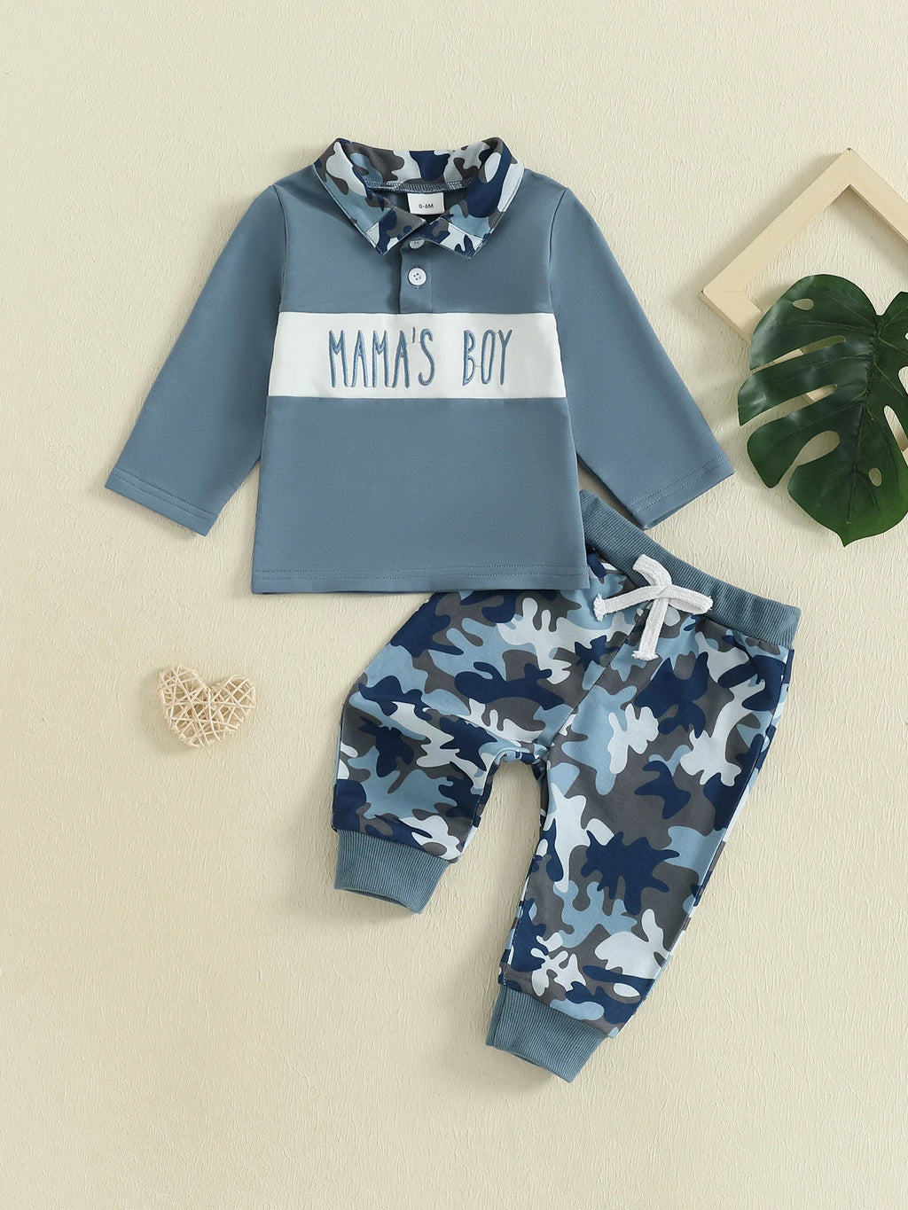 Boys Winter 2Pcs Outfits Long Sleeve Lapel Logo Print Tops Solid Color Pants Sets Warm Clothing Sets for Kids