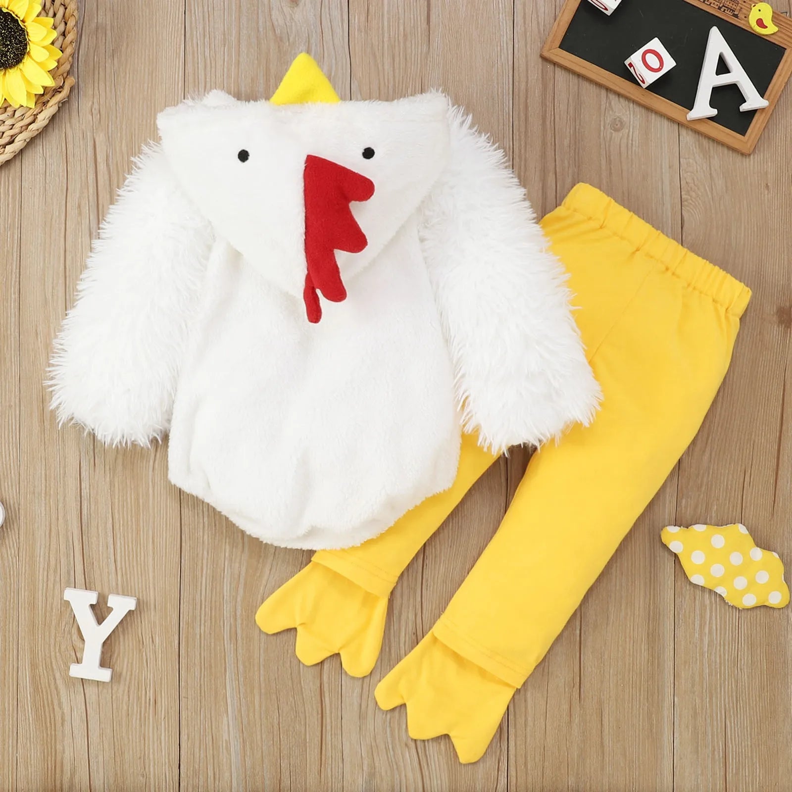 Baby Boys Girls Chicken Clothing Sets Snap Up Plush Romper Newborn Chick Outfits Infant Cotton Clothing Sets For Children