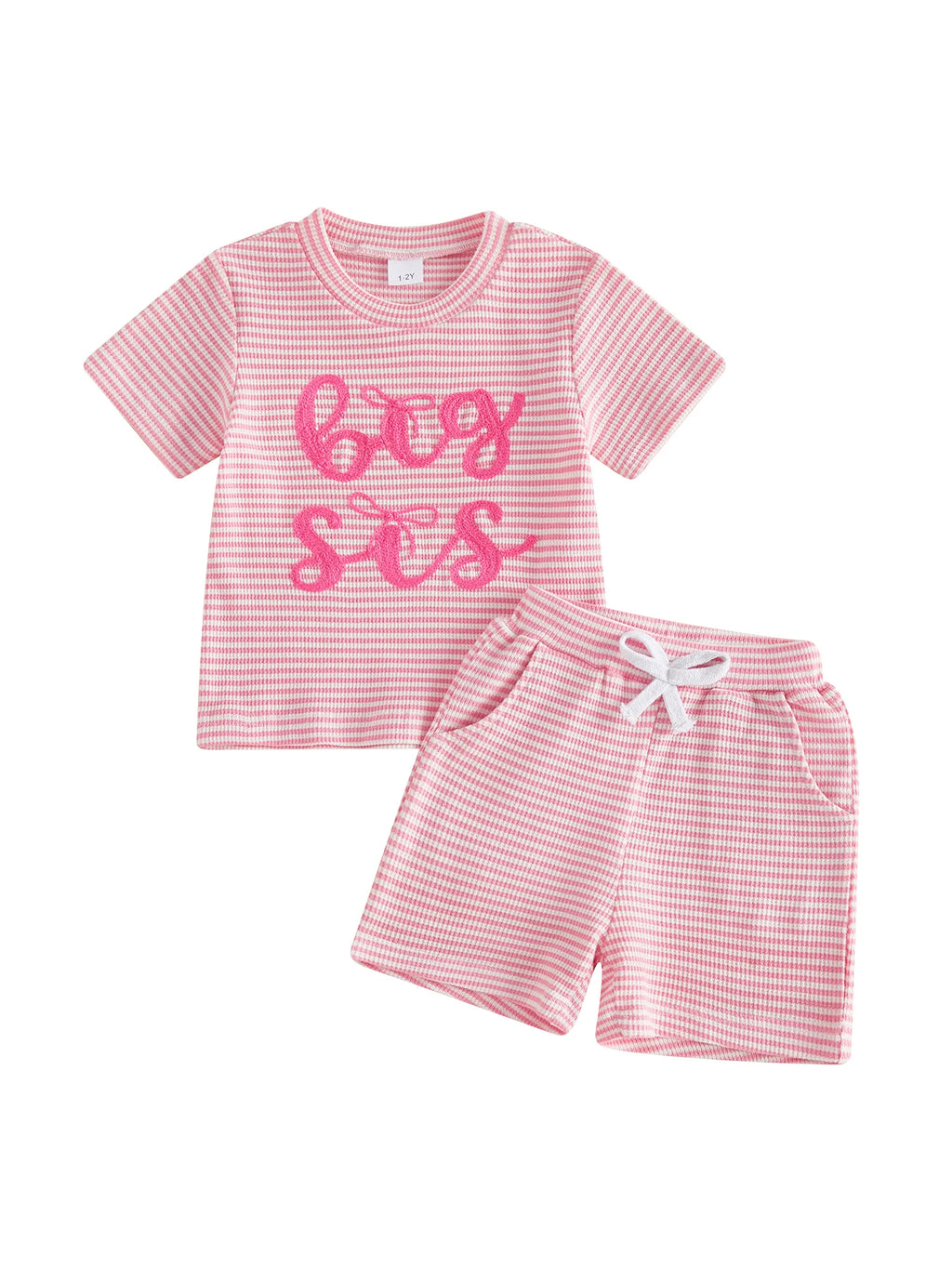 2Pcs Baby Boys Clothing Set Short Sleeve Crew Neck Letters Embroidery Striped Tops and Elastic Waist Shorts Summer Outfits for